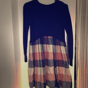 Sweater detail dress with attached linen skirt